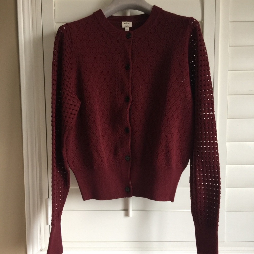 Wilfred burgundy Italian yarn cardigan sweater